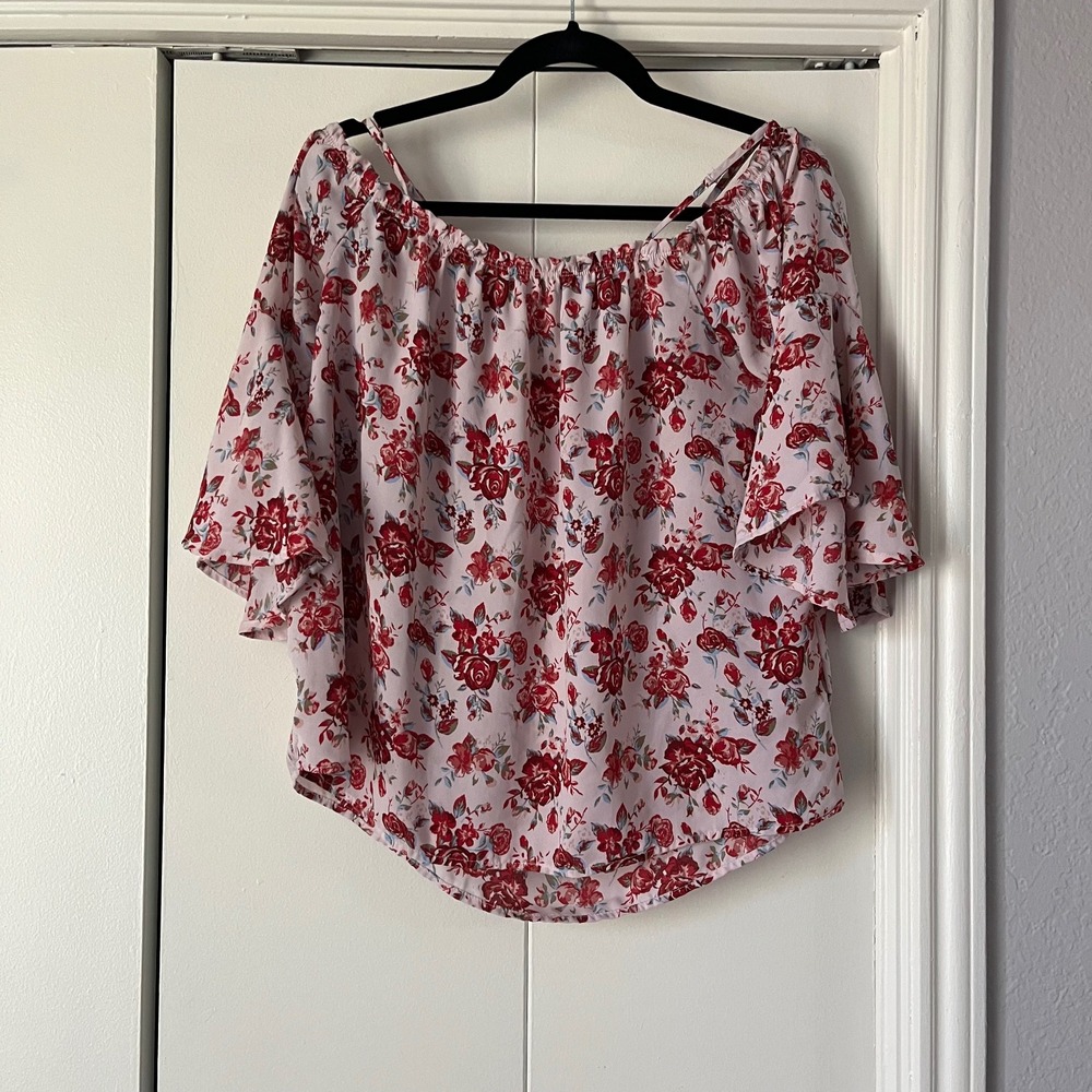 Crave Fame Floral Off Shoulder Top Ruffle Bell Sleeve Blouse XL